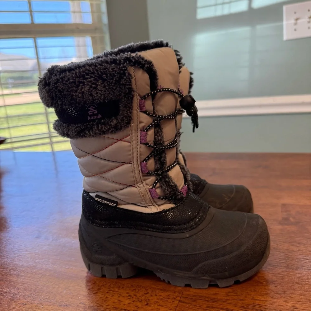 Kamik Kids Star 3 Winter Snow Boots Grey Purple Waterproof Insulated size 12